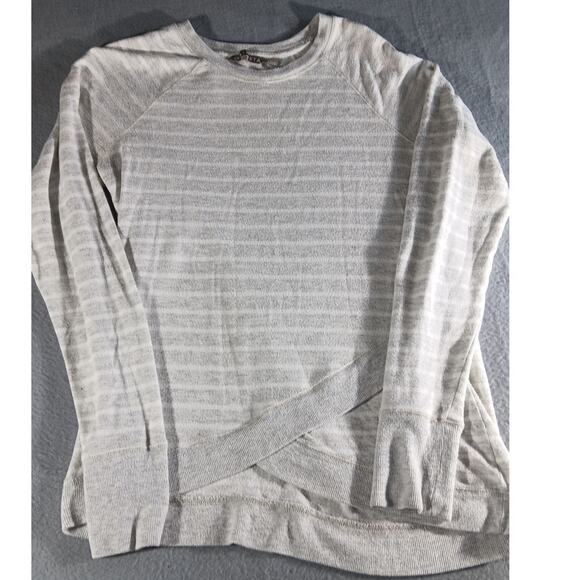 Athleta Gray Striped Crossover Hem Pullover Sweatshirt Women ST Cozy Minimalist - Picture 1 of 6